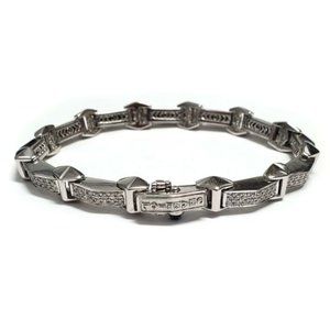 18K WG Pave Round Diamond & Sapphire Link Bracelet